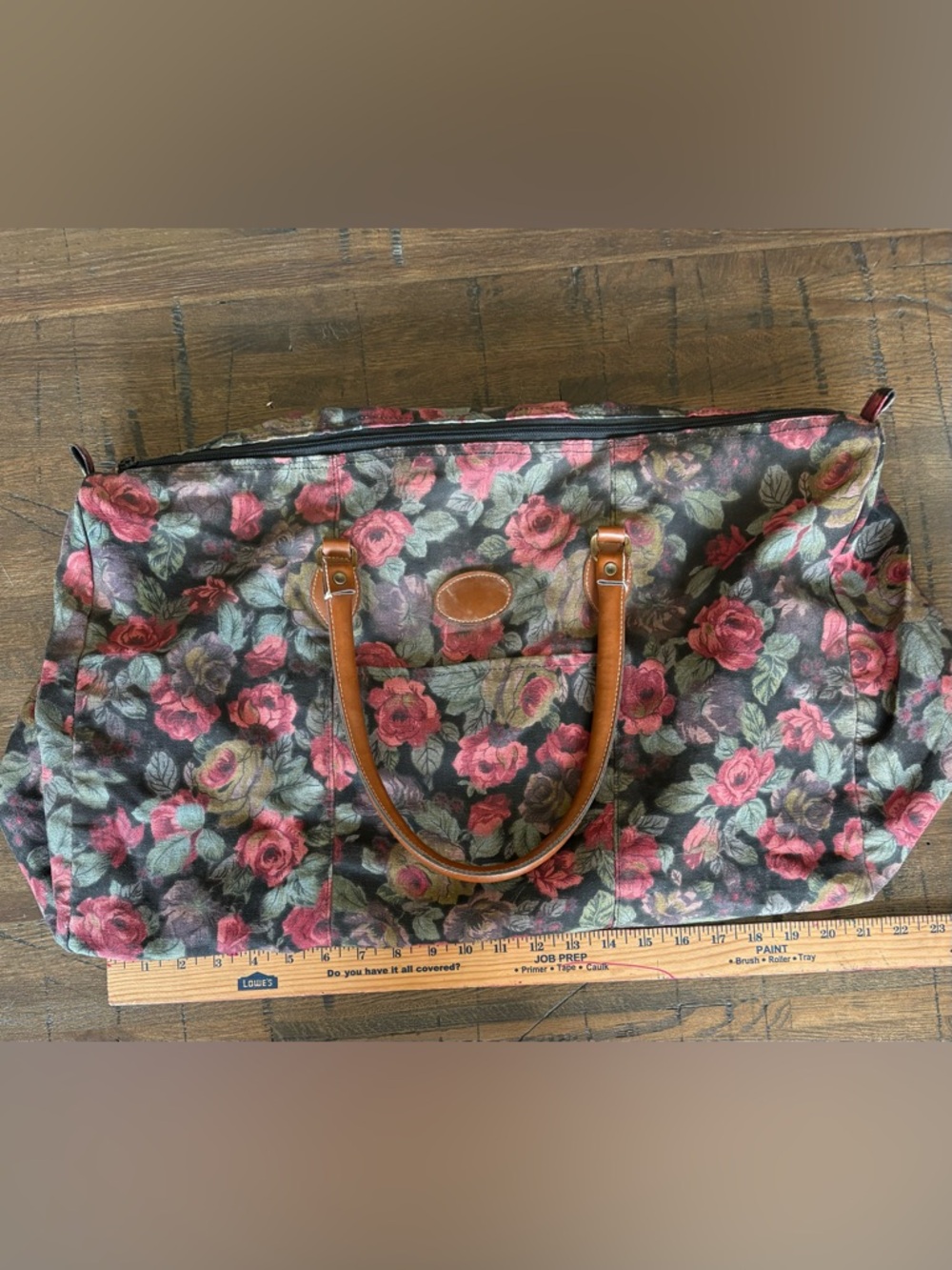 Gitano Rose-Print Tote with Brown Handles
